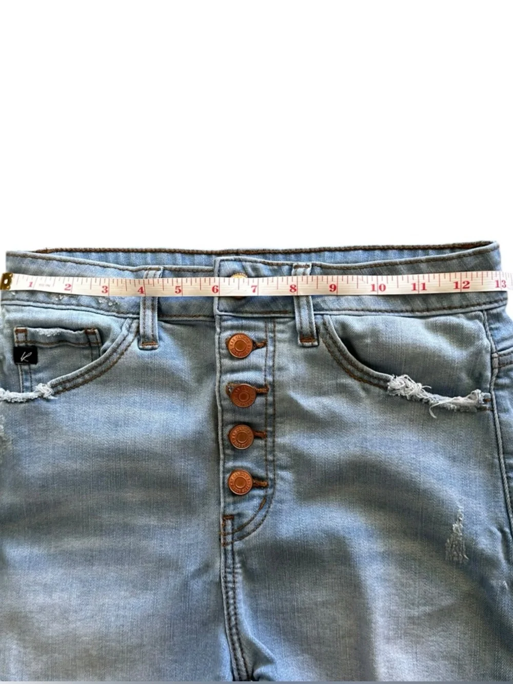 Kancan Distressed Light Wash Button Fly Denim Shorts Size M